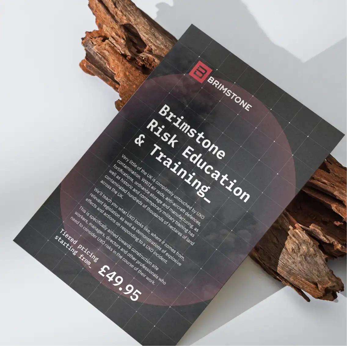 A leaflet leant against a piece of wood