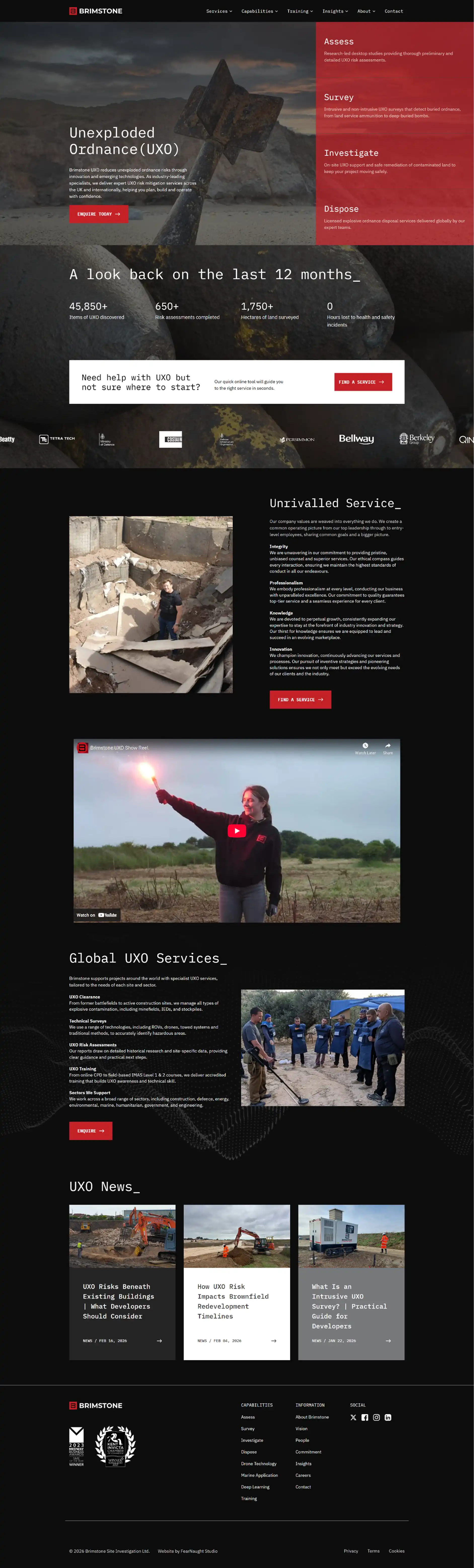 A screenshot of the Brimstone website homepage